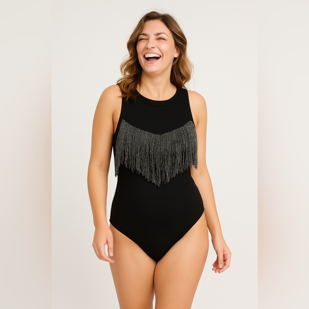 Allegra K fringe bodysuit back crotch snap size XL. NWT. A 4